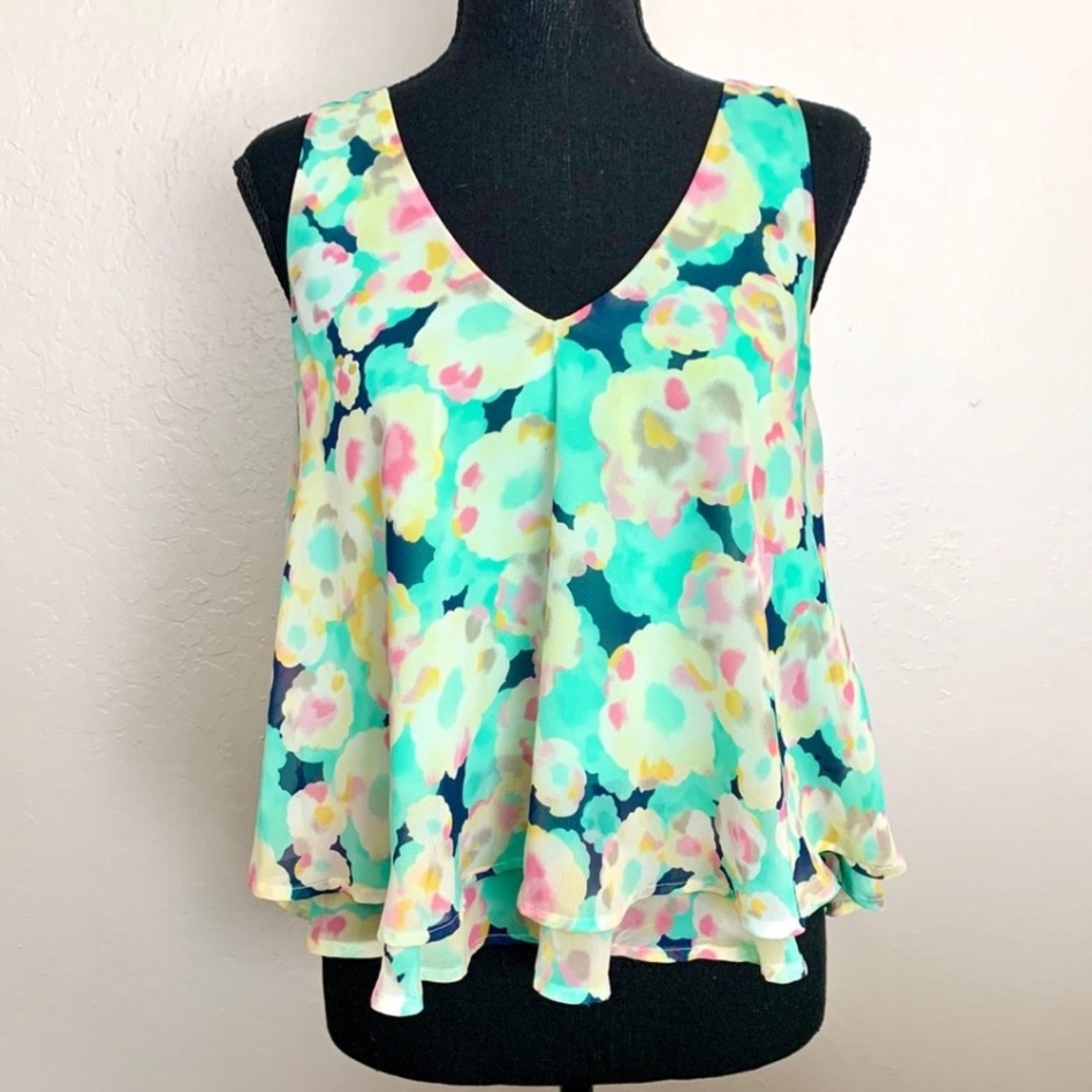 Urban Outfitters Lush floral camisole ruffle layered tank size small
